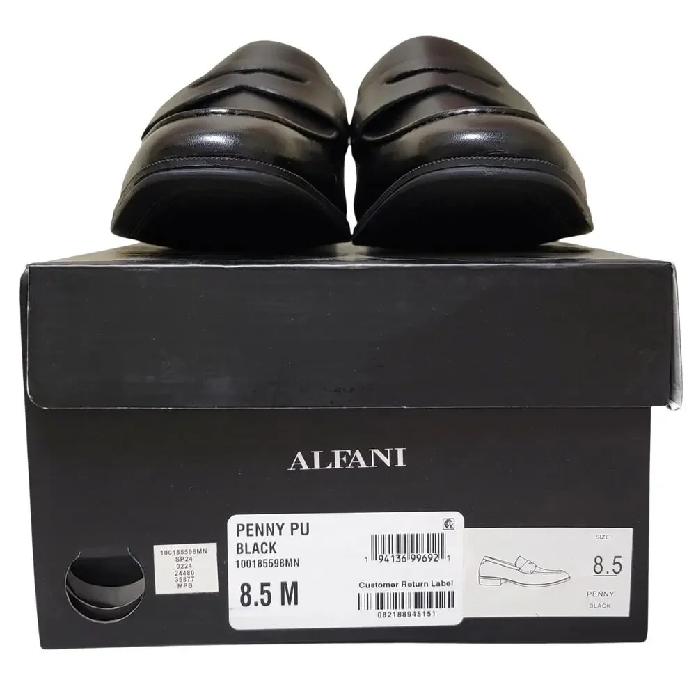 Alfani Men Penny PU Slip On Penny Loafers Size US 8.5M Black Faux Leather